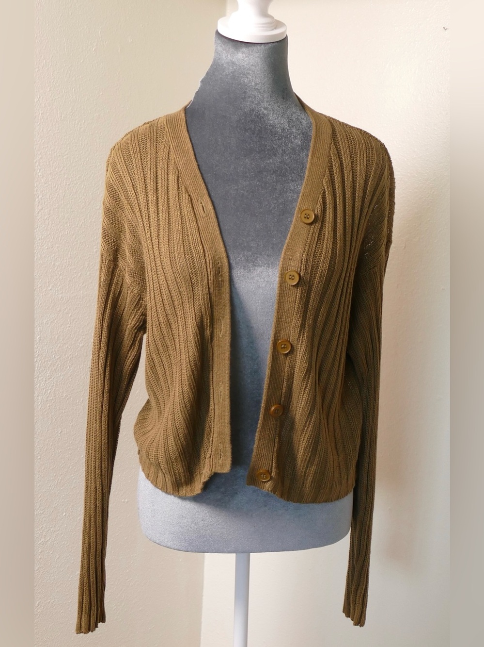 The Limited 100% Linen Cardigan Women’s Medium Olive Green Button Front Sweater